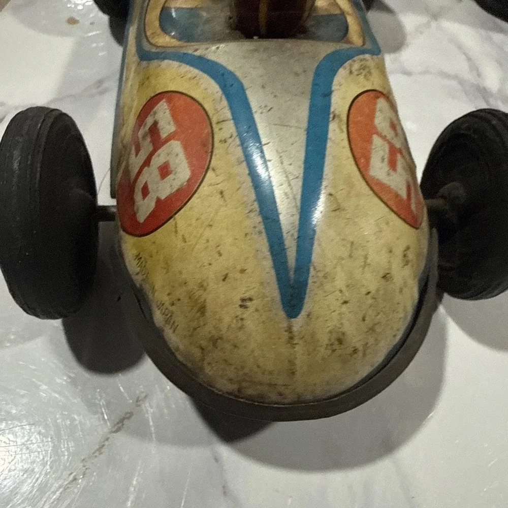 VINTAGE TIN FRICTION 1950'S OPEN WHEEL RACER RACE CAR W DRIVER #58 JAPAN